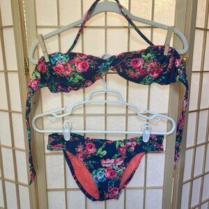 Arizona Jean Company blue floral hipster bikini with convertible top size M